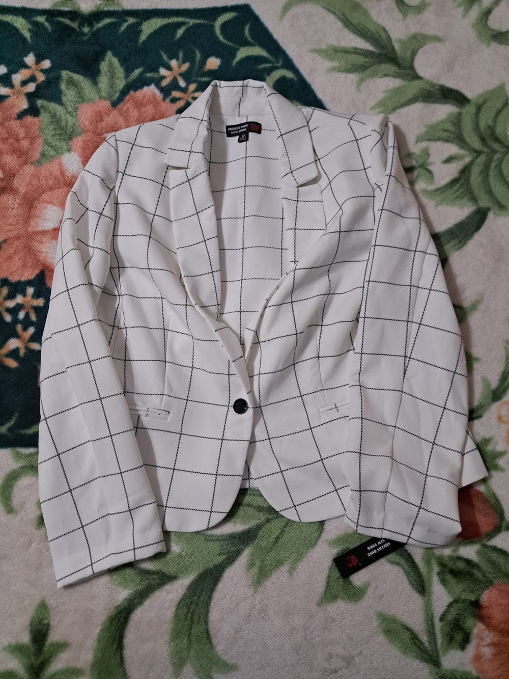 White Windowpane Single-Button Blazer
